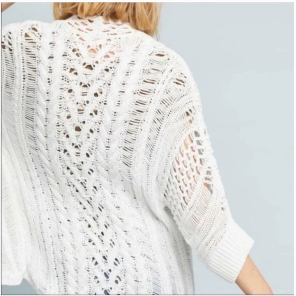 Moth x Anthropologie White Crochet Open Weave Dolman Cardigan Sweater - Picture 4 of 13